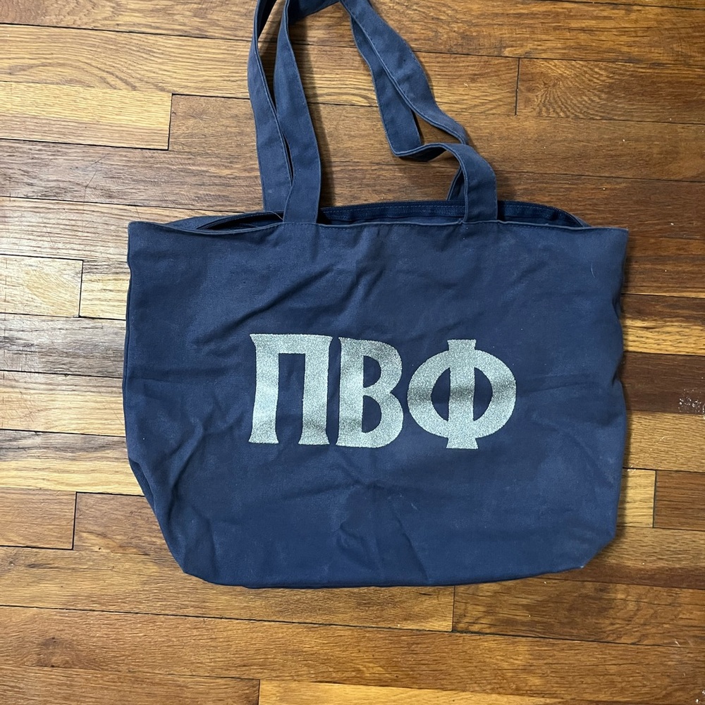 Pi Beta Phi Vintage 2000s Sorority Tote Bag with Silver Sparkle Greek Letters
